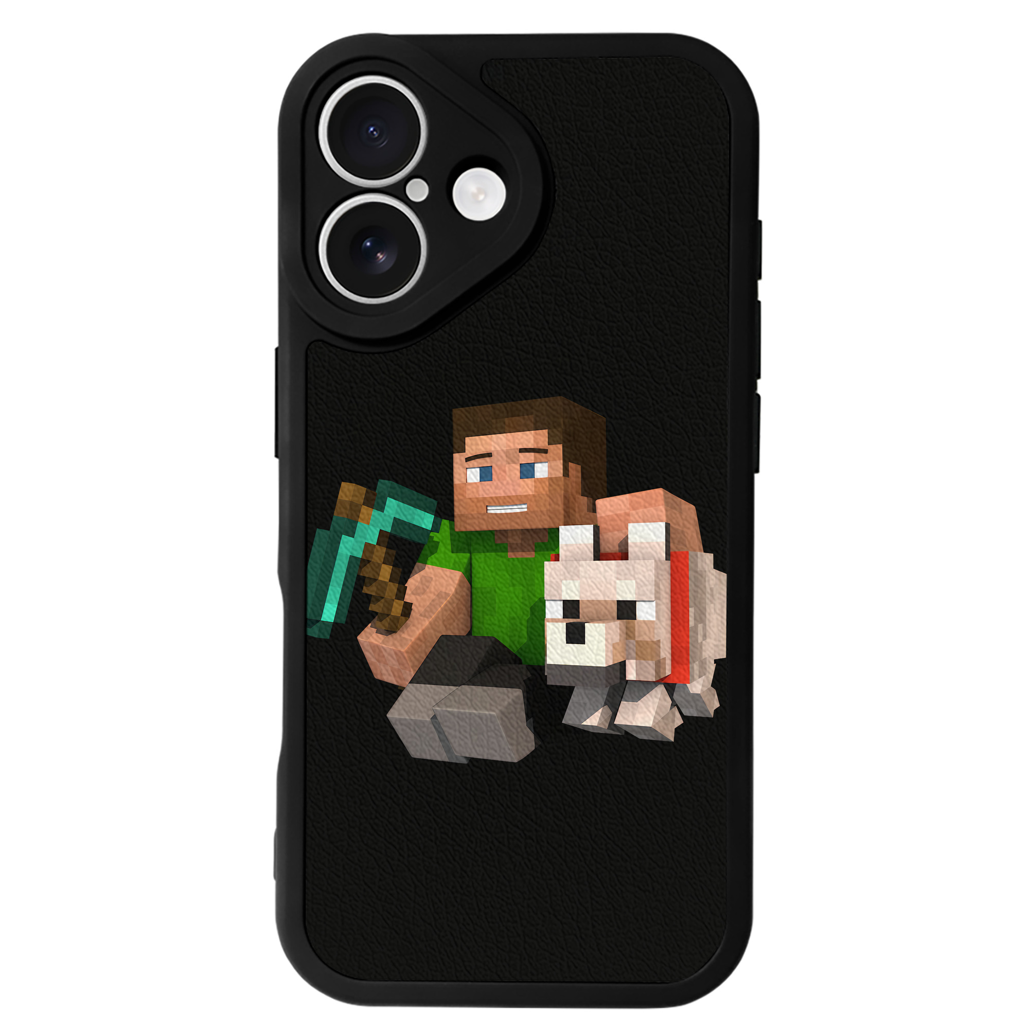 （画像用） マインクラフト ブロックの世界 Minecraft MC Block world 【iPhone 16シリーズ対応】シリコンスマホケース（レザー調） 材質：シリコン